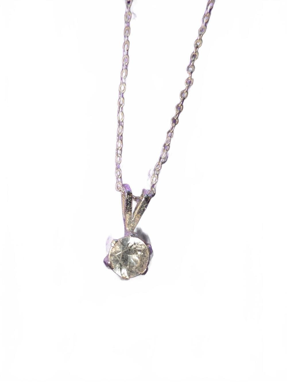 Sterling Silver Necklace with Clear Round Cut Pendant